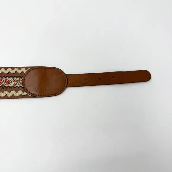Brown Leather Folk Belt Paisley Fabric Rickrack Festival Ren Faire Peasant Sz M - Picture 10 of 12